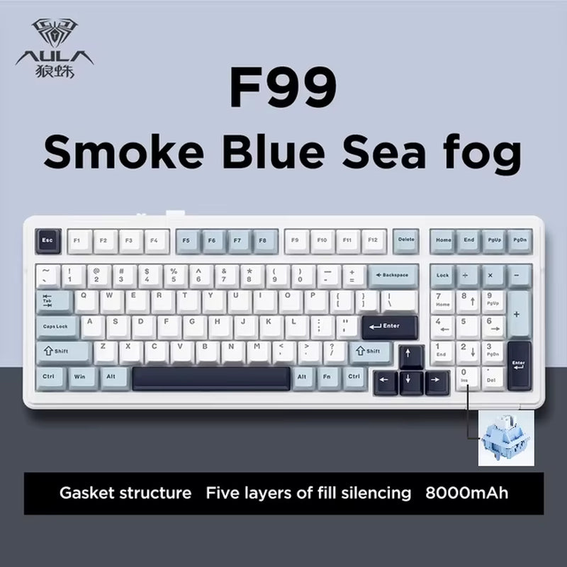 F99 Gaming Mechanical Keyboard Three Mode 2.4G Wireless Bluetooth Wired Hot Swap PBT Gasket RGB for Games Typing 99 Keys