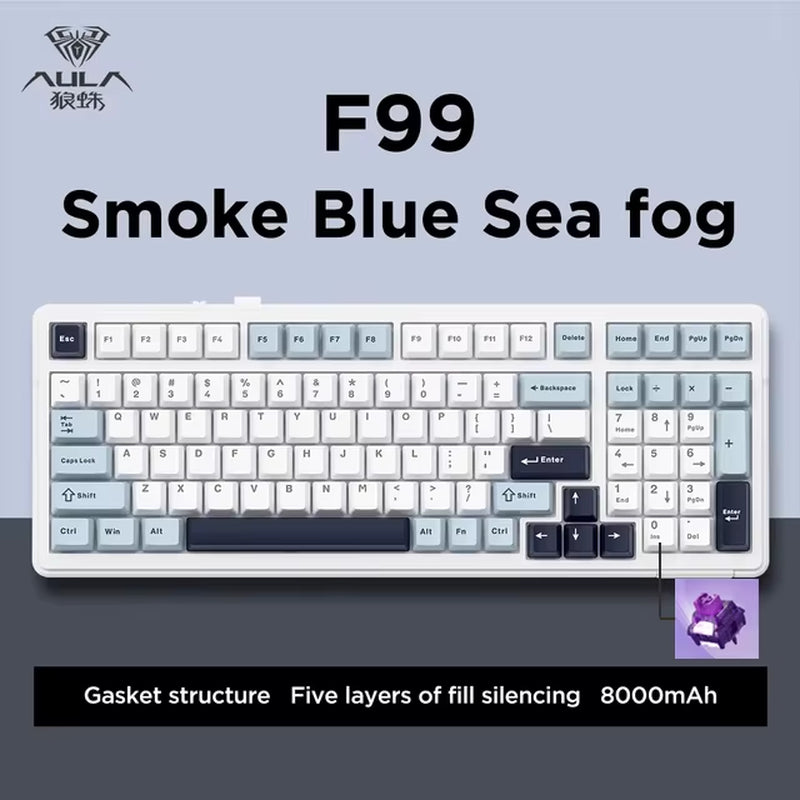 F99 Gaming Mechanical Keyboard Three Mode 2.4G Wireless Bluetooth Wired Hot Swap PBT Gasket RGB for Games Typing 99 Keys