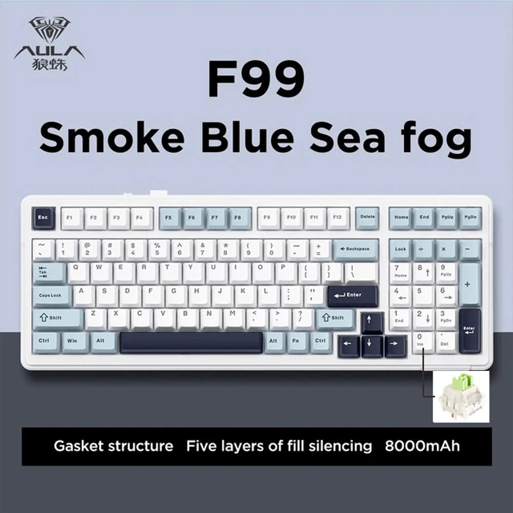F99 Gaming Mechanical Keyboard Three Mode 2.4G Wireless Bluetooth Wired Hot Swap PBT Gasket RGB for Games Typing 99 Keys