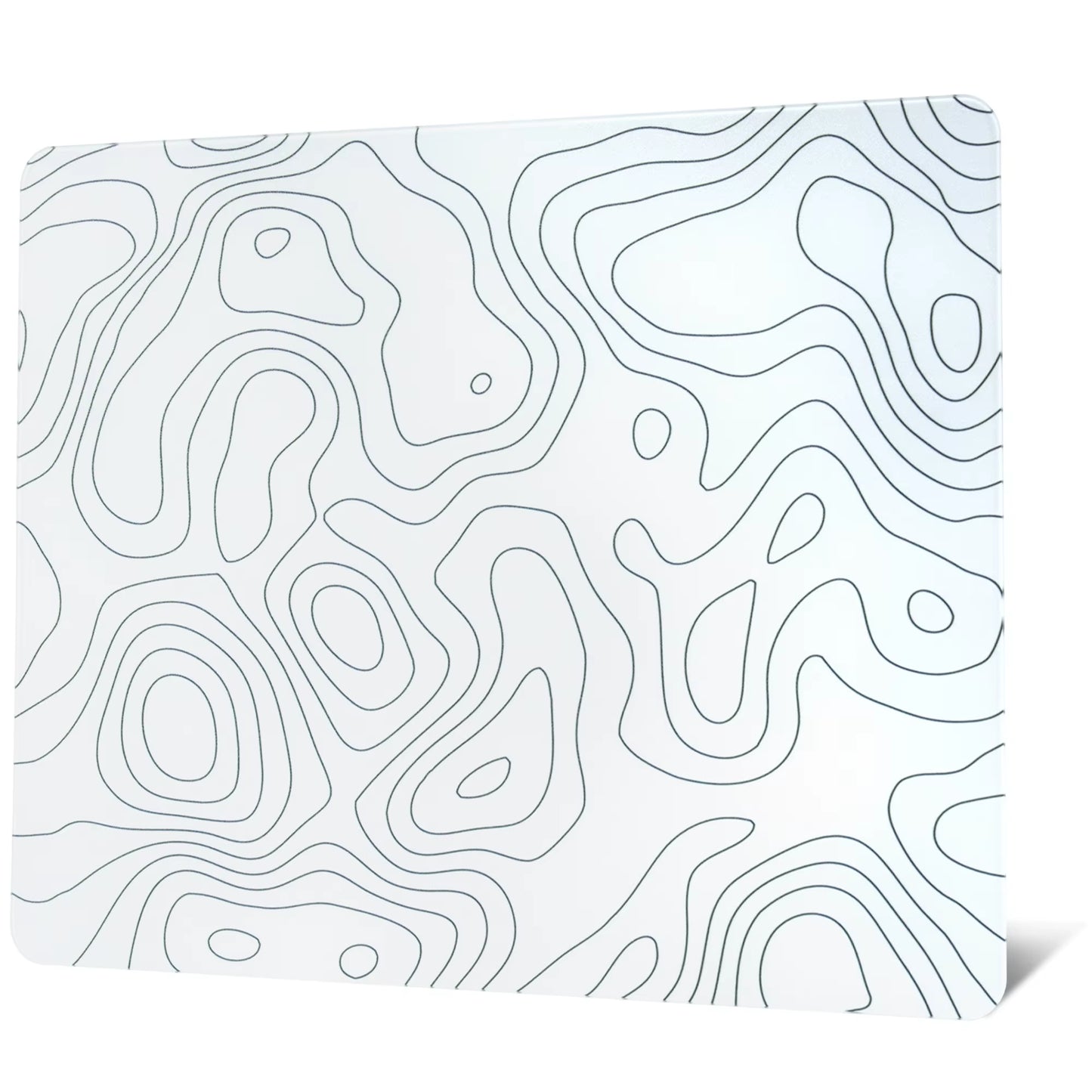 White Glass Mouse Pad Topographic Map Large Glass Gaming Mousepad Hard Mouse Pad for Speed and Precision Suitable for Gaming