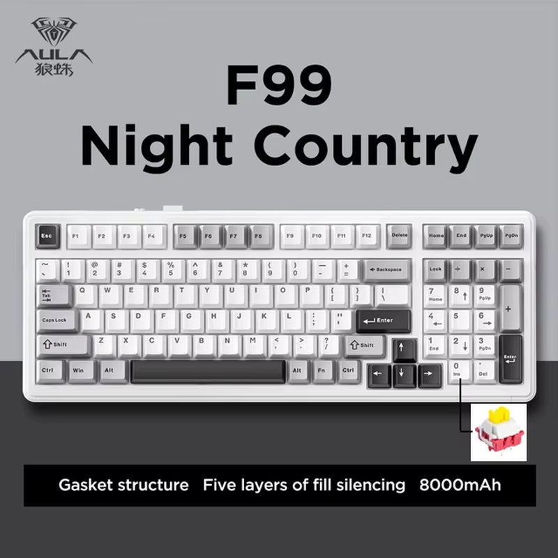 F99 Gaming Mechanical Keyboard Three Mode 2.4G Wireless Bluetooth Wired Hot Swap PBT Gasket RGB for Games Typing 99 Keys