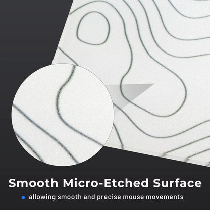 White Glass Mouse Pad Topographic Map Large Glass Gaming Mousepad Hard Mouse Pad for Speed and Precision Suitable for Gaming