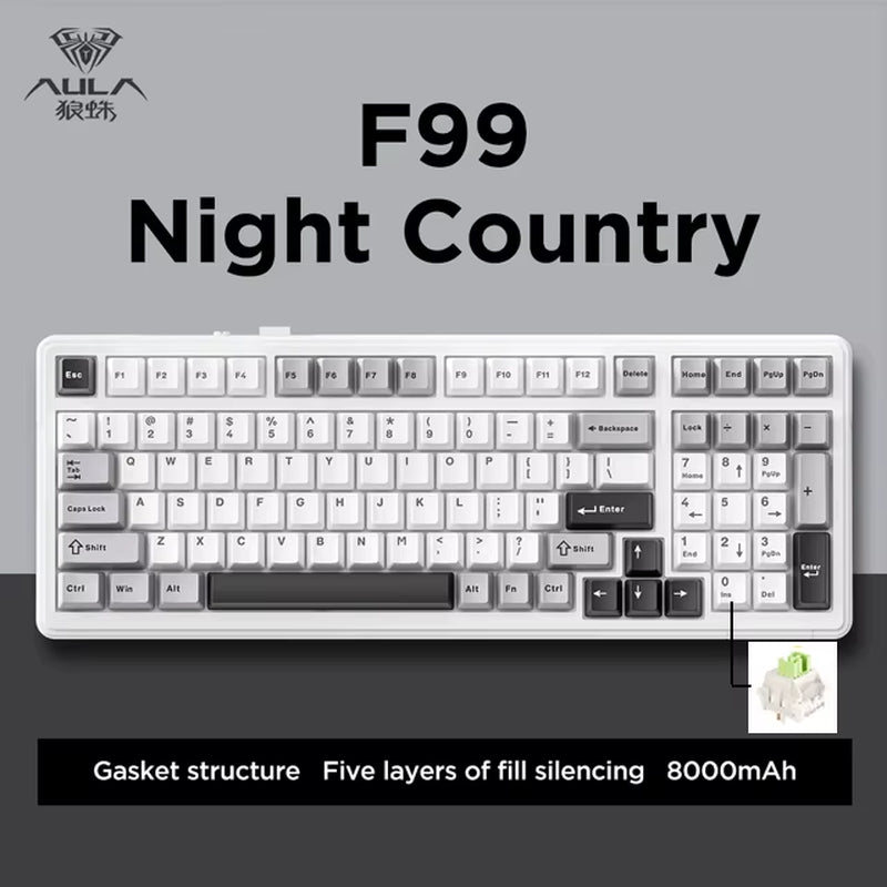 F99 Gaming Mechanical Keyboard Three Mode 2.4G Wireless Bluetooth Wired Hot Swap PBT Gasket RGB for Games Typing 99 Keys