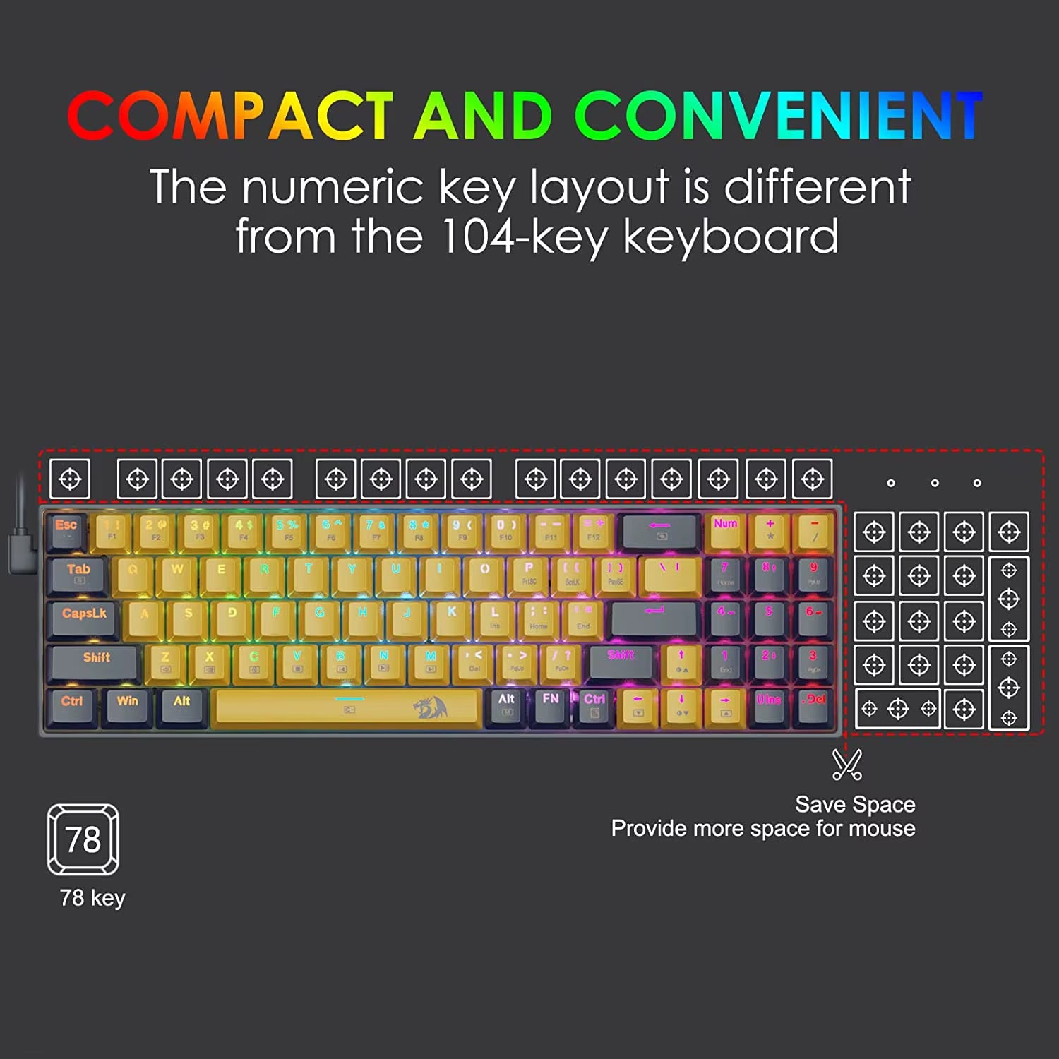 K688 Gaming Mechanical Keyboard RGB Backlit 78 Keys Swith Anti-Dust Proof Switches Hot Swappable Ergonomic for PC Gamer