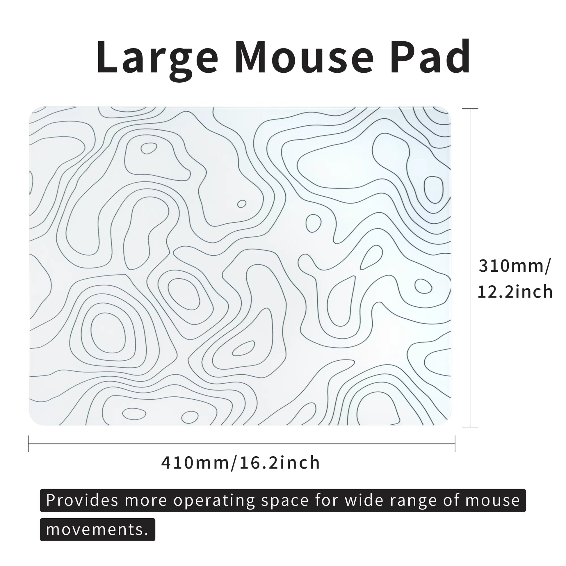White Glass Mouse Pad Topographic Map Large Glass Gaming Mousepad Hard Mouse Pad for Speed and Precision Suitable for Gaming
