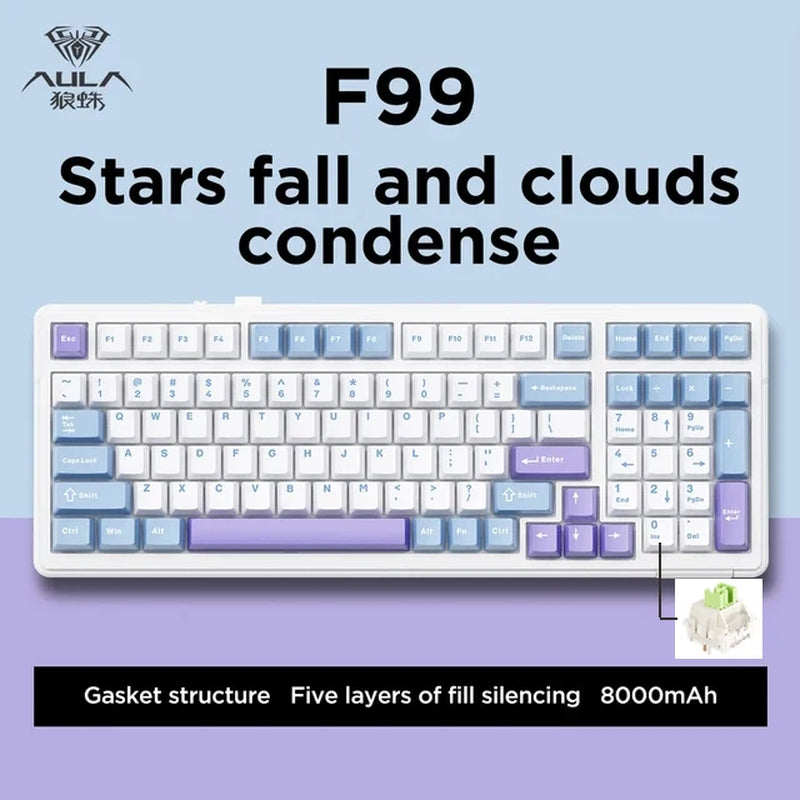 F99 Gaming Mechanical Keyboard Three Mode 2.4G Wireless Bluetooth Wired Hot Swap PBT Gasket RGB for Games Typing 99 Keys