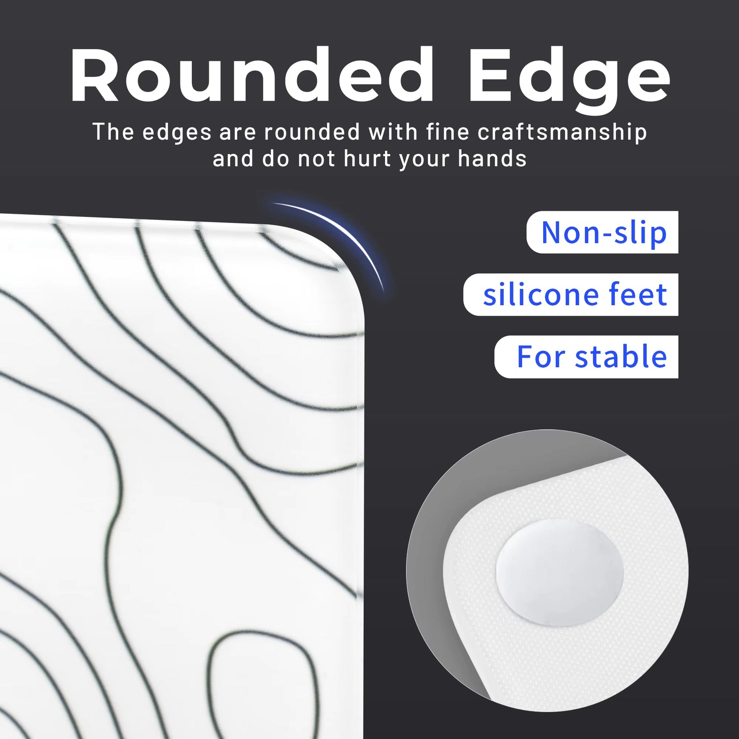 White Glass Mouse Pad Topographic Map Large Glass Gaming Mousepad Hard Mouse Pad for Speed and Precision Suitable for Gaming