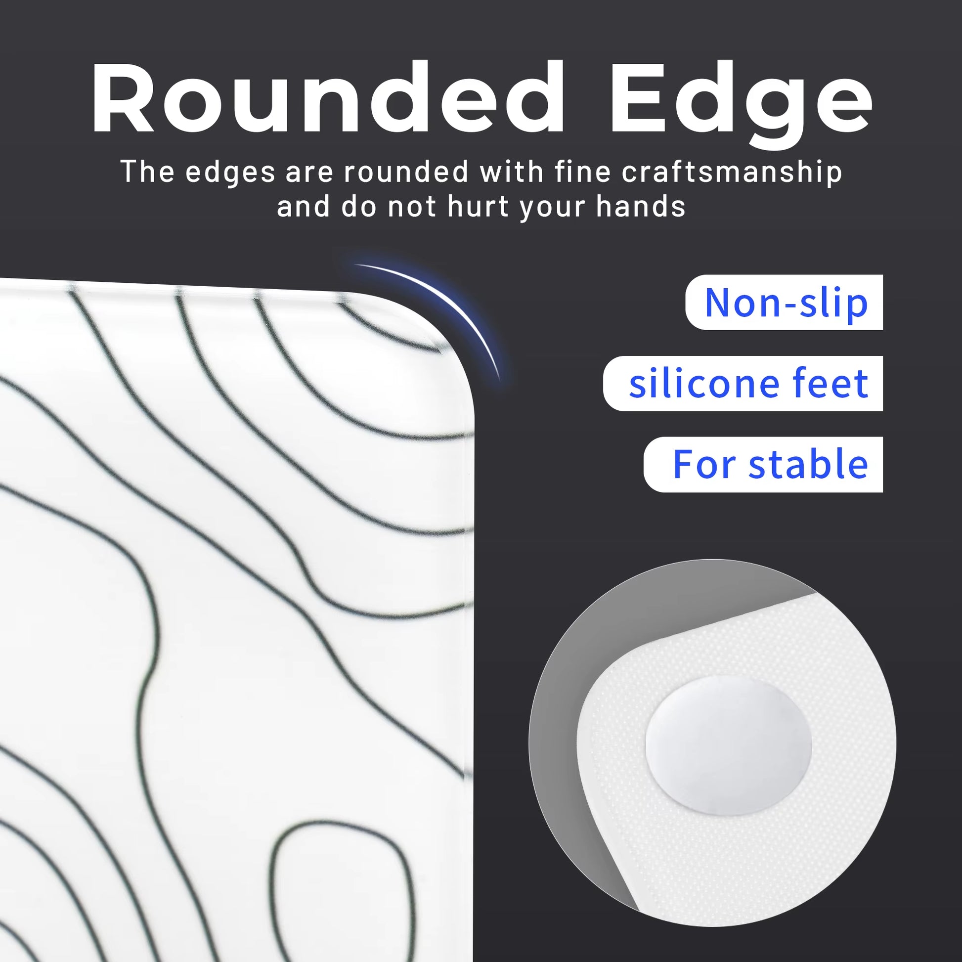 White Glass Mouse Pad Topographic Map Large Glass Gaming Mousepad Hard Mouse Pad for Speed and Precision Suitable for Gaming