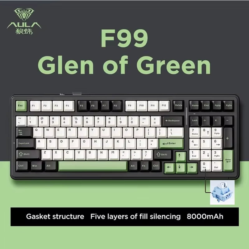 F99 Gaming Mechanical Keyboard Three Mode 2.4G Wireless Bluetooth Wired Hot Swap PBT Gasket RGB for Games Typing 99 Keys