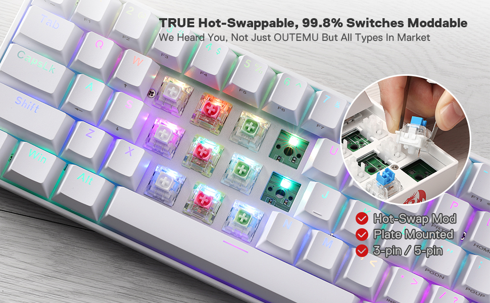 K530 Pro Draconic 61 Keys 60% Wireless RGB 100% Hot-Swap Socket Mechanical Keyboard Bluetooth/2.4Ghz/Wired 3-Mode